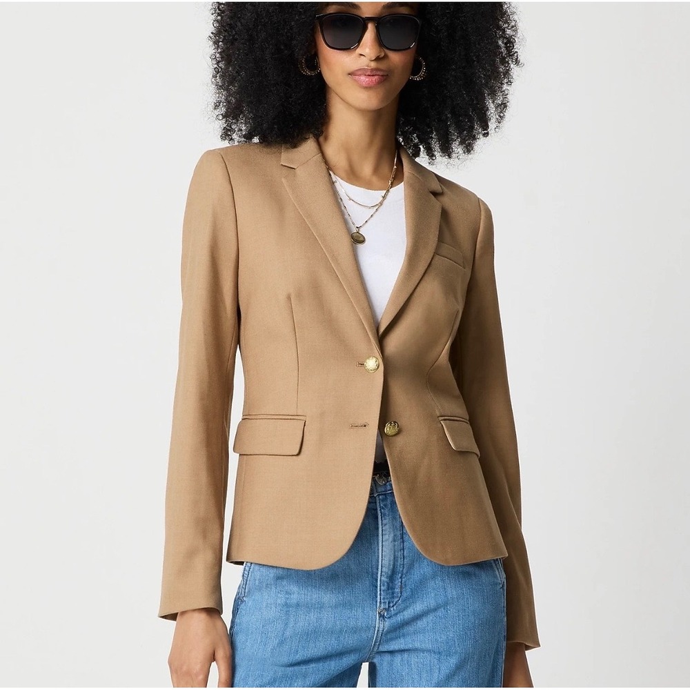 J.Crew original schoolboy Blazer Camel Brown Wool Blend Jacket AZ565 size 8